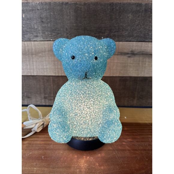 Vintage Blue Melted Popcorn Plastic Style Bear Table Lamp 8” Tall - Picture 1 of 6
